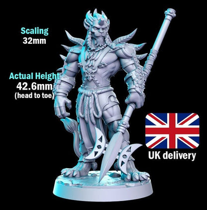 Kihmari - by RN Estudio 32mm Fantasy Feline Warrior Miniature RN0163